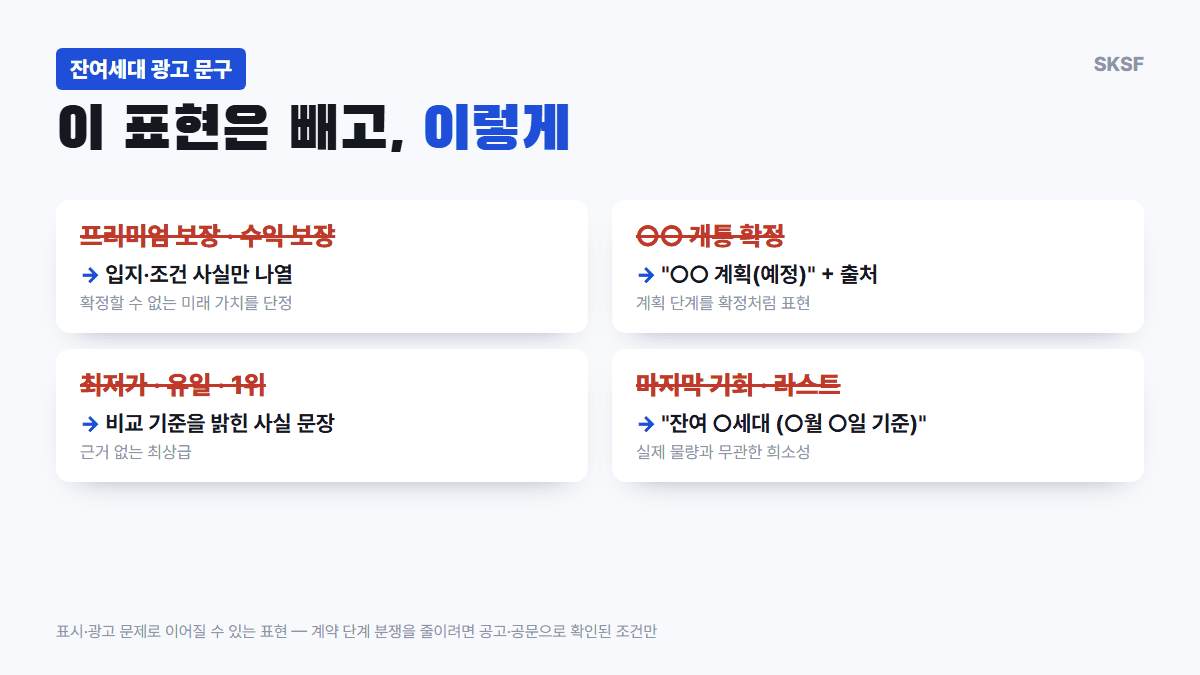 잔여세대 광고에서 빼야 할 표현과 대신 쓸 표현